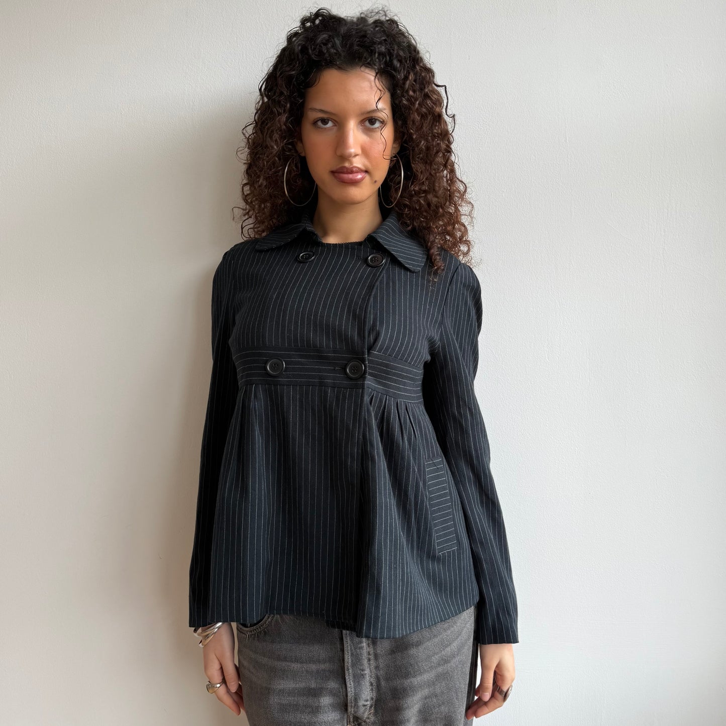 Navy pinstripe peacoat - Size M