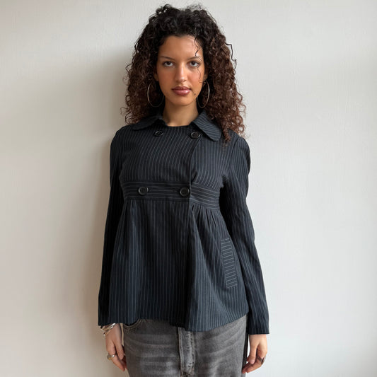 Navy pinstripe peacoat - Size M