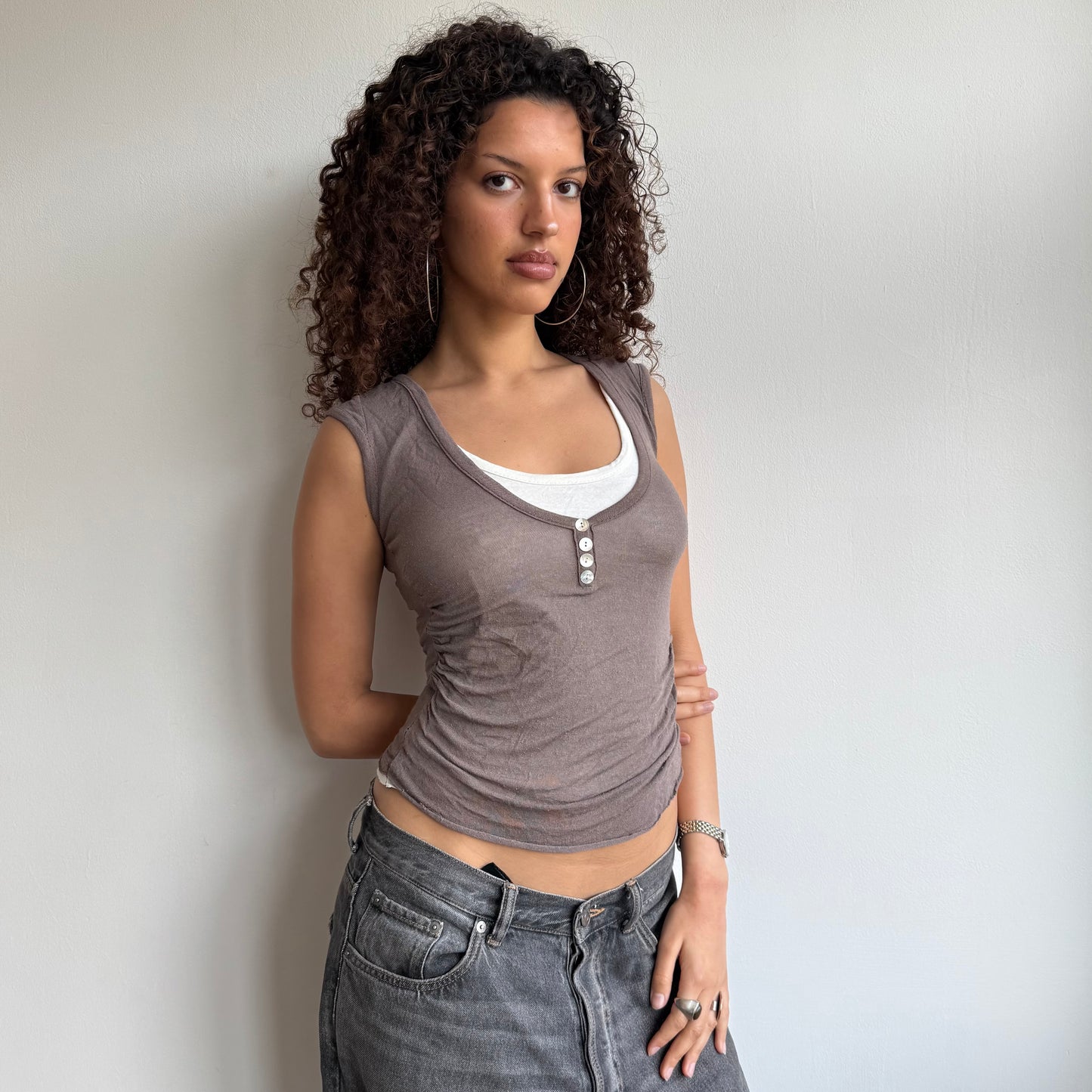 Brown fine knit top - Size S