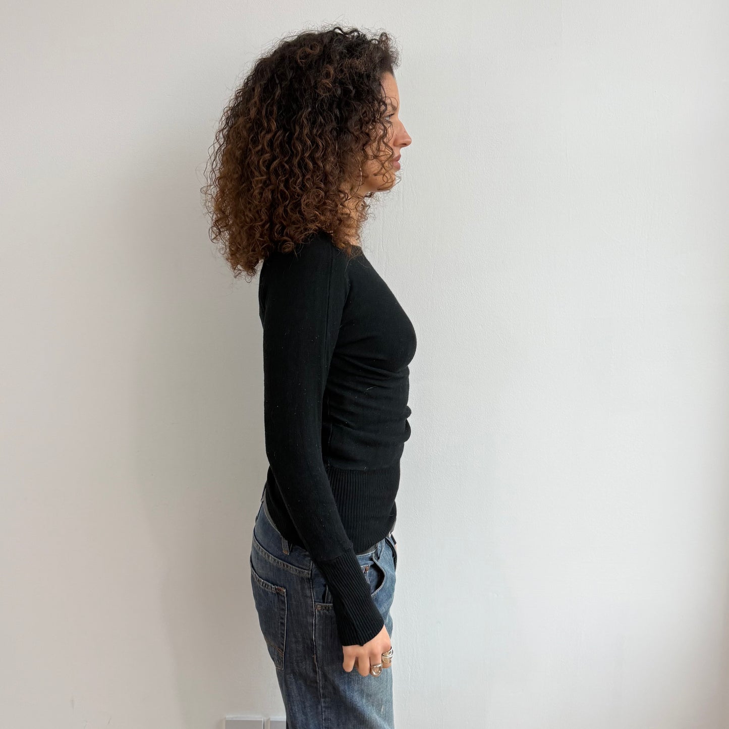 Black slouchy long sleeve knit - Size S