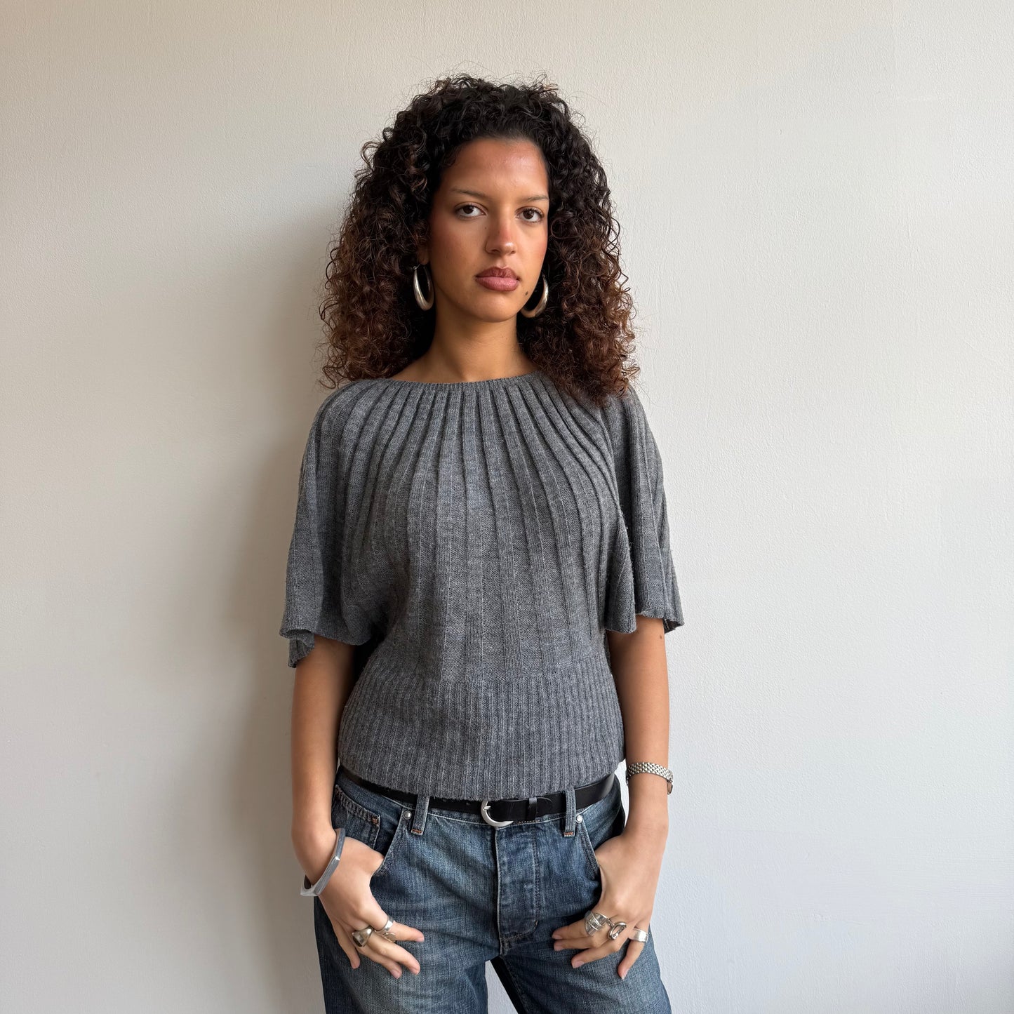 Grey ribbed batwing knit - Size L