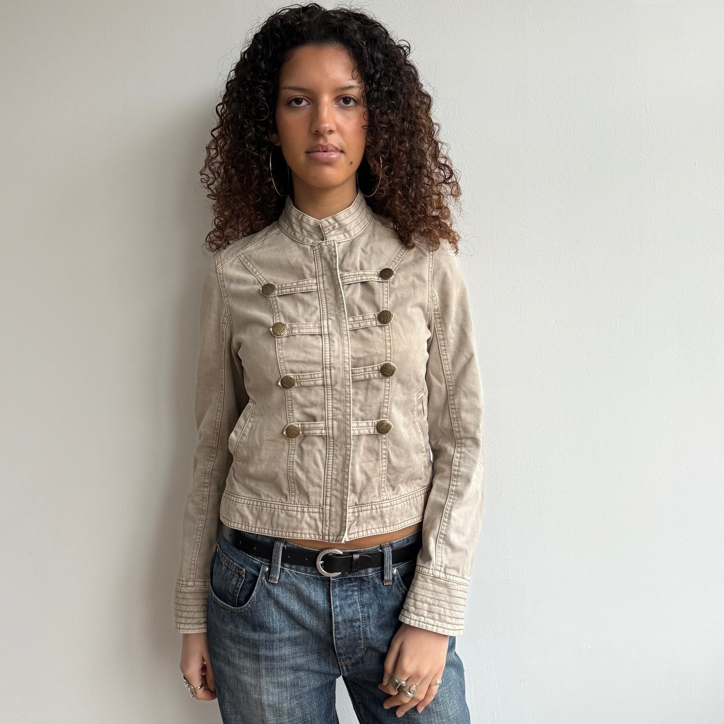 Beige zip up military jacket - Size S