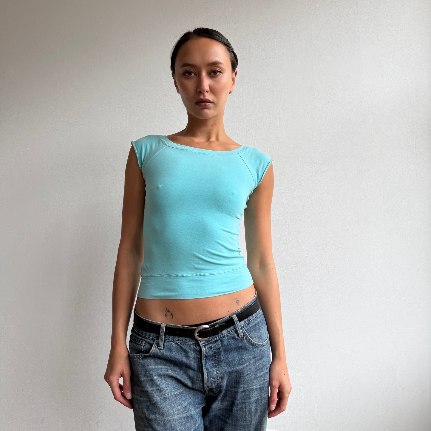 Teal Bardot baby tee - Size XS