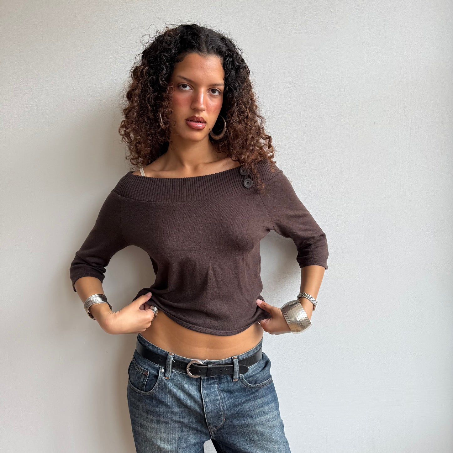 Brown 3/4 Bardot knit - Size S