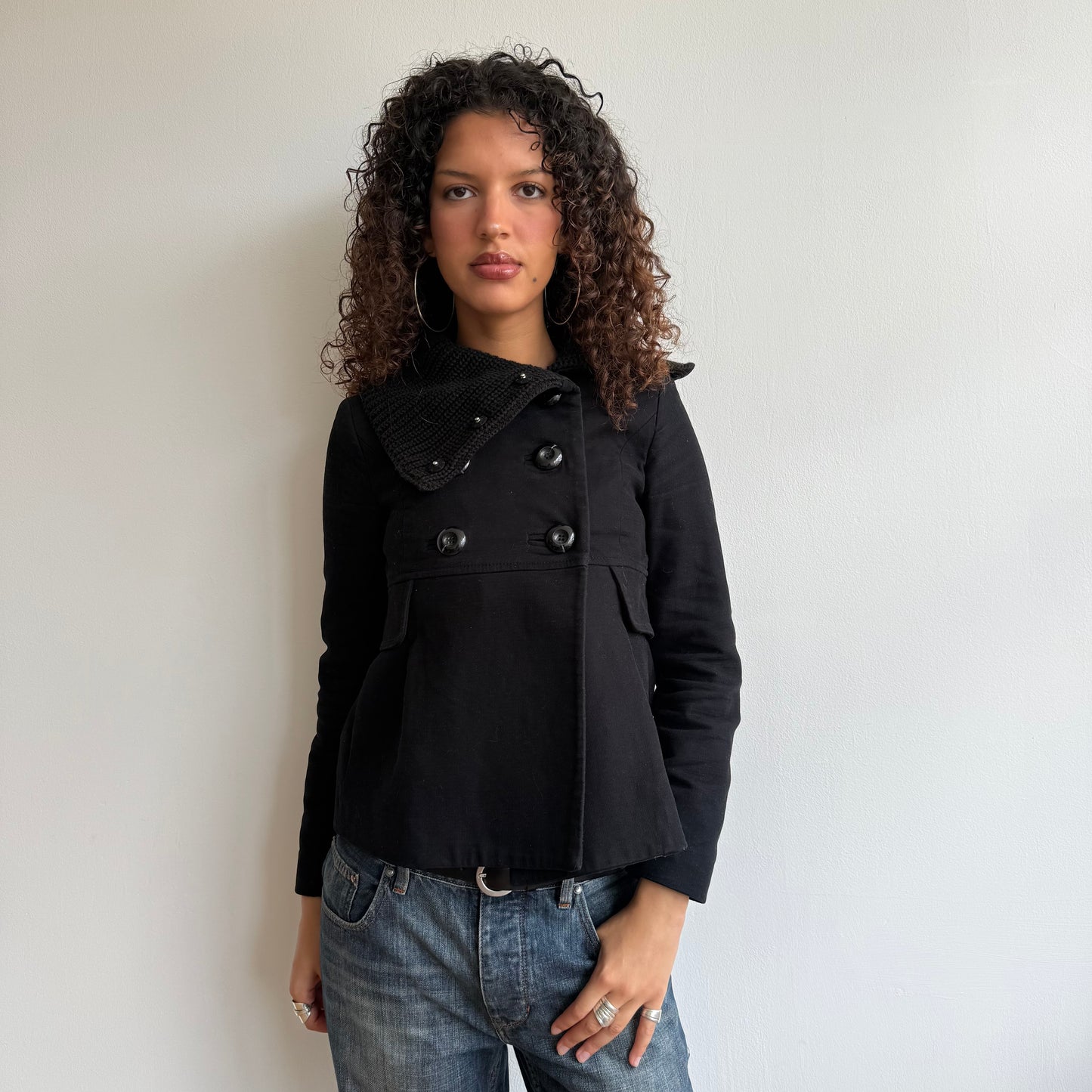 Black bi-material peacoat - Size S