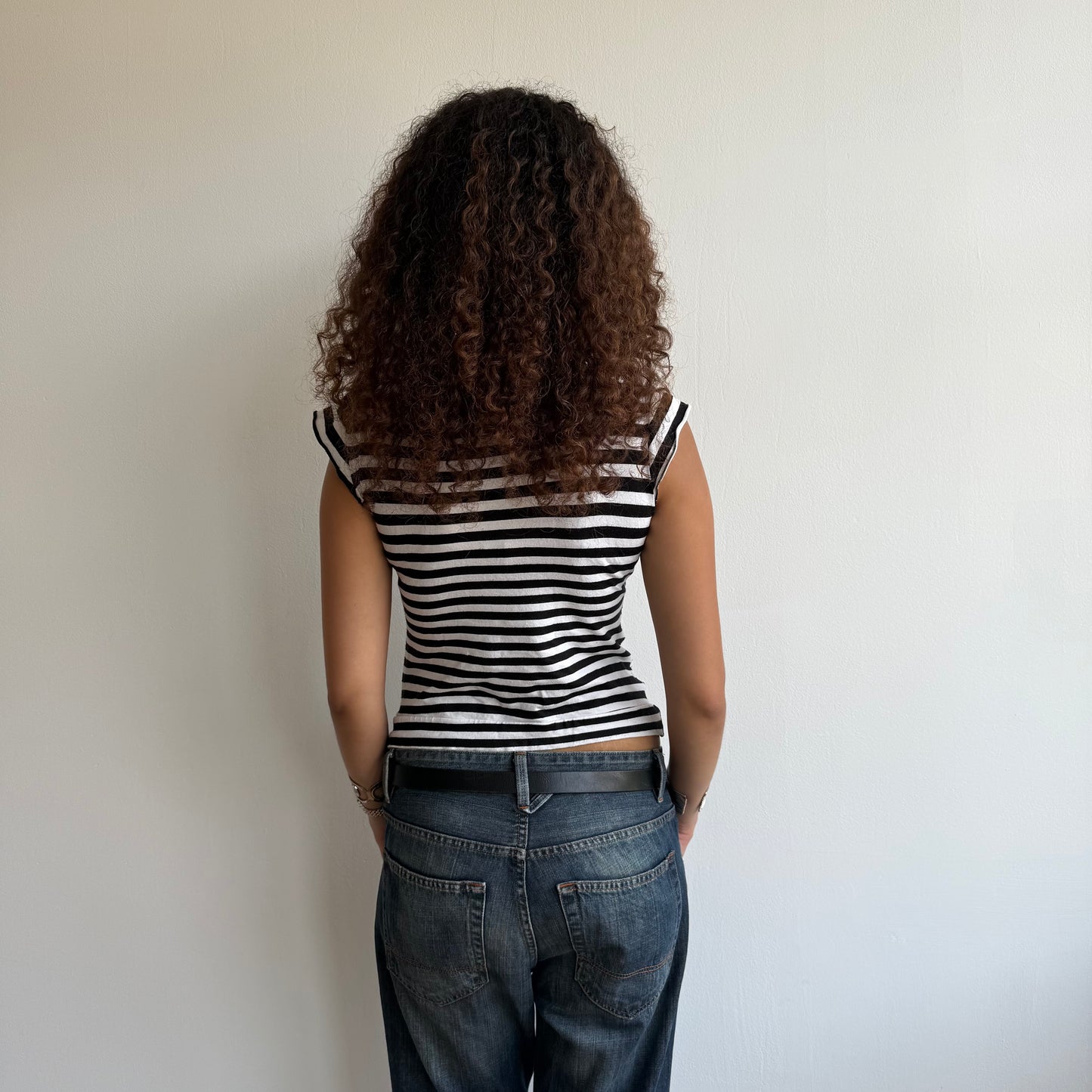 Black and white striped wrap top - Size M