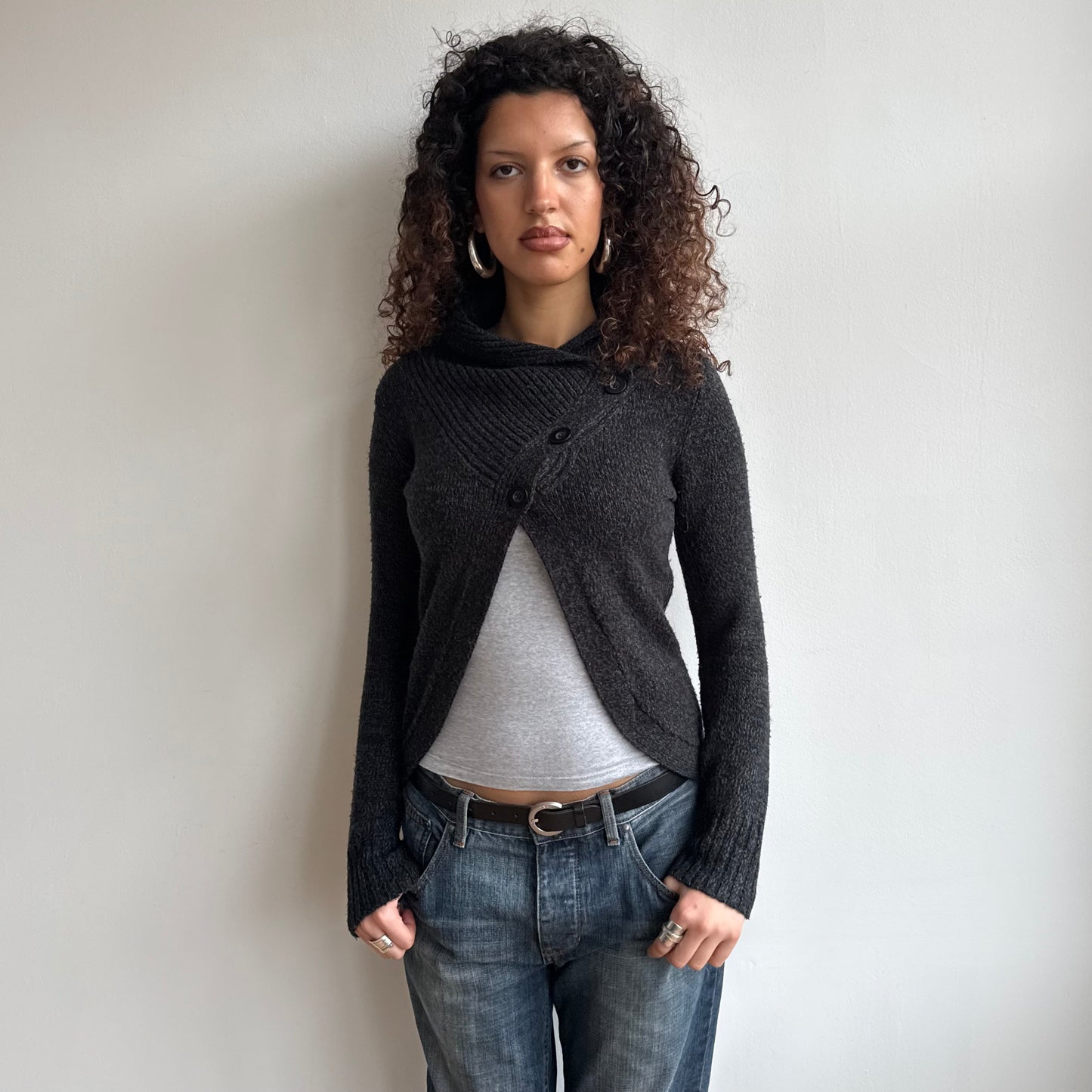 Charcoal open front knit - Size S