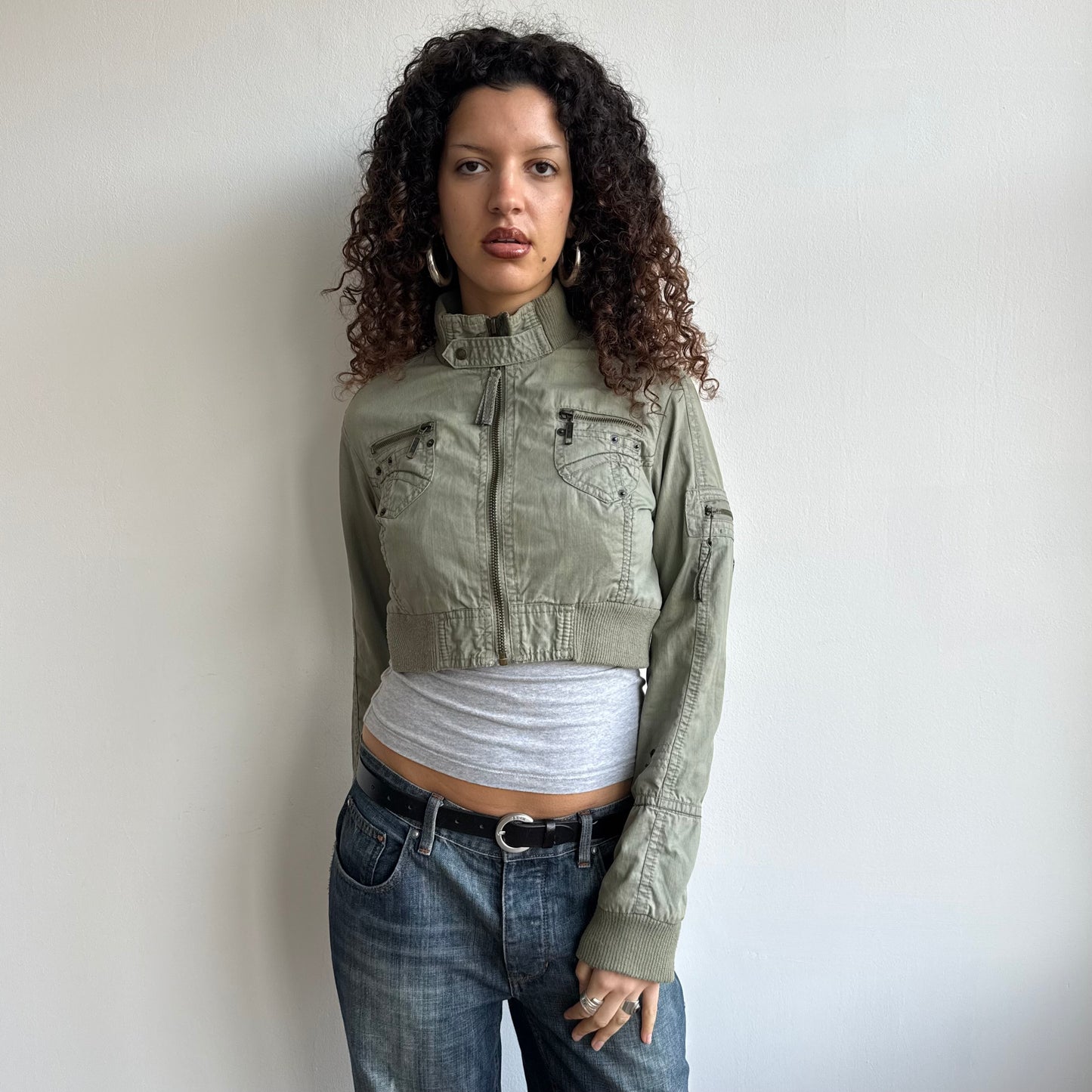 Khaki cargo cropped jacket - Size M