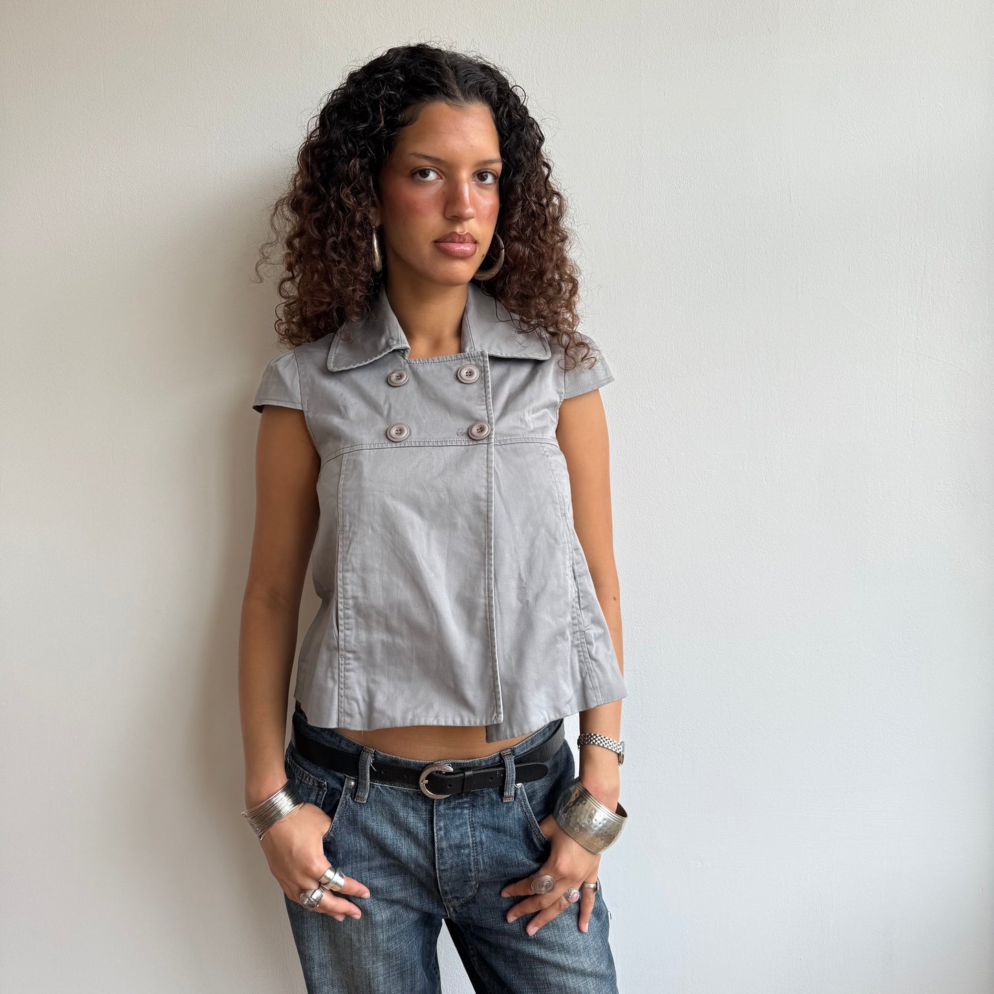Grey short sleeve peacoat - Size XS
