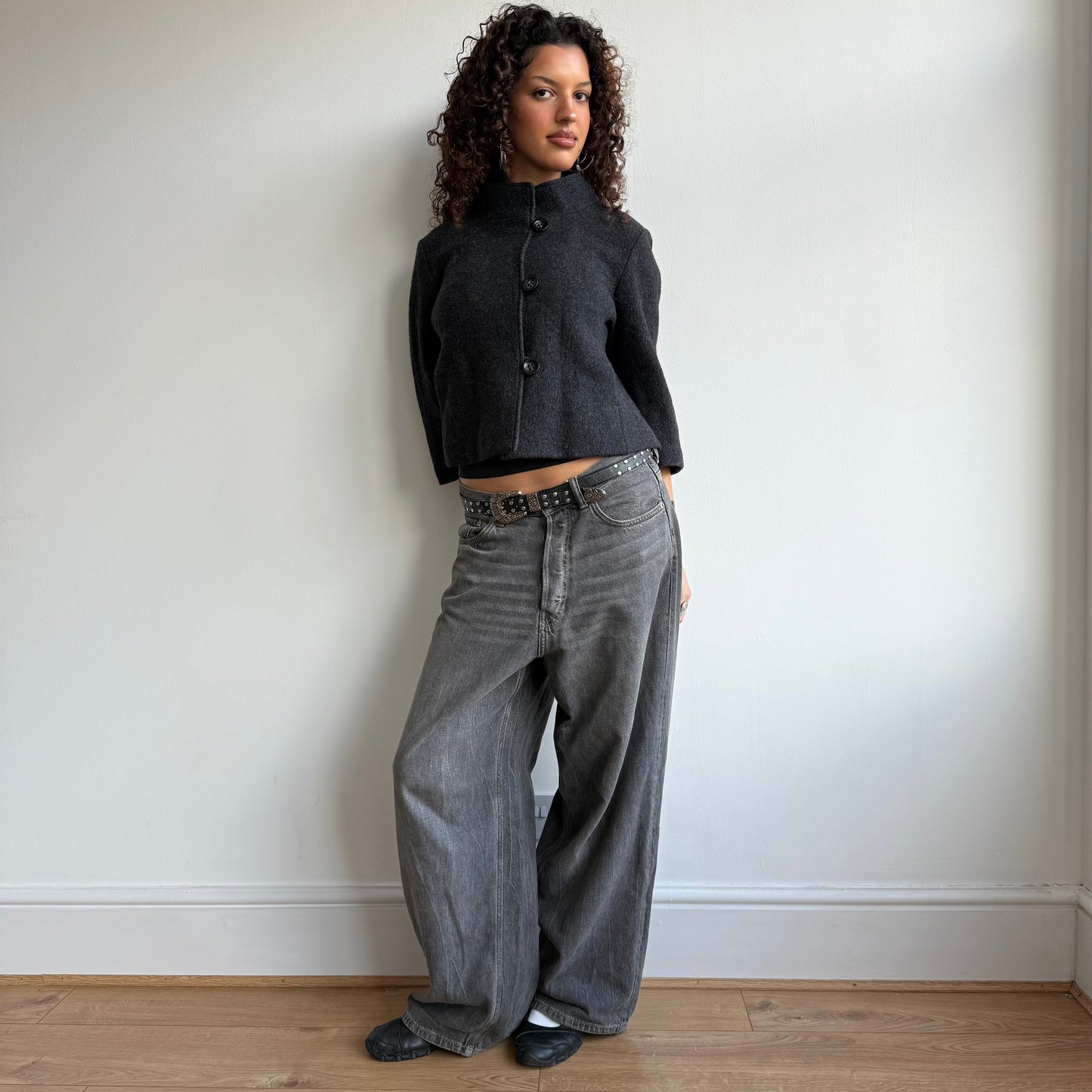 Crop grey wool jacket - Size S