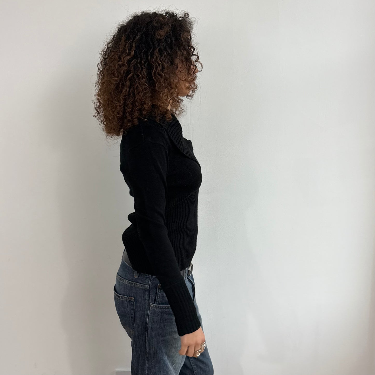 Black bardot button knit - Size M