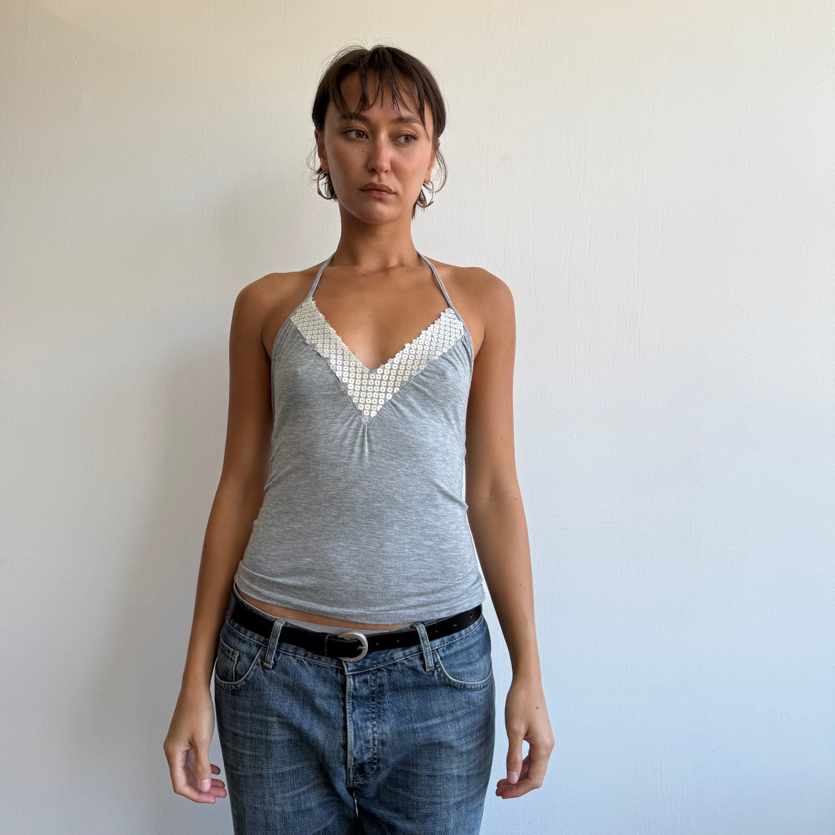Grey sequin halter top - Size S