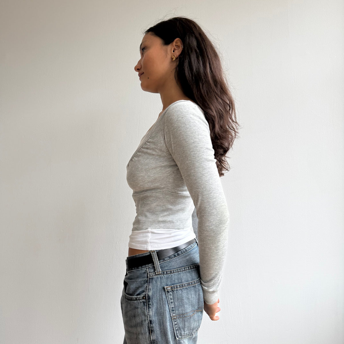 Grey cropped button cardi - Size S