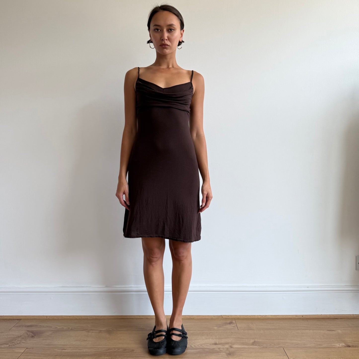 Brown cowl neck tie dress - Size S