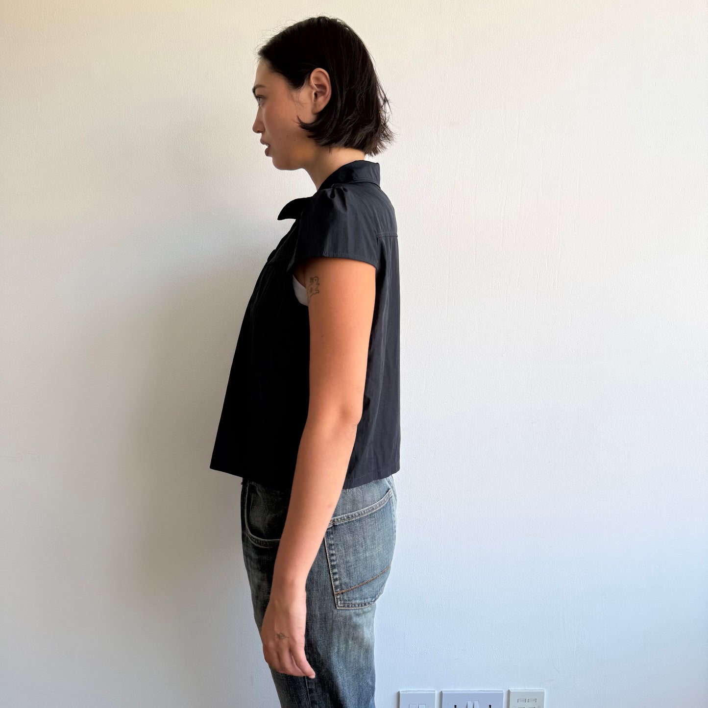 Black short sleeve peacoat - Size S