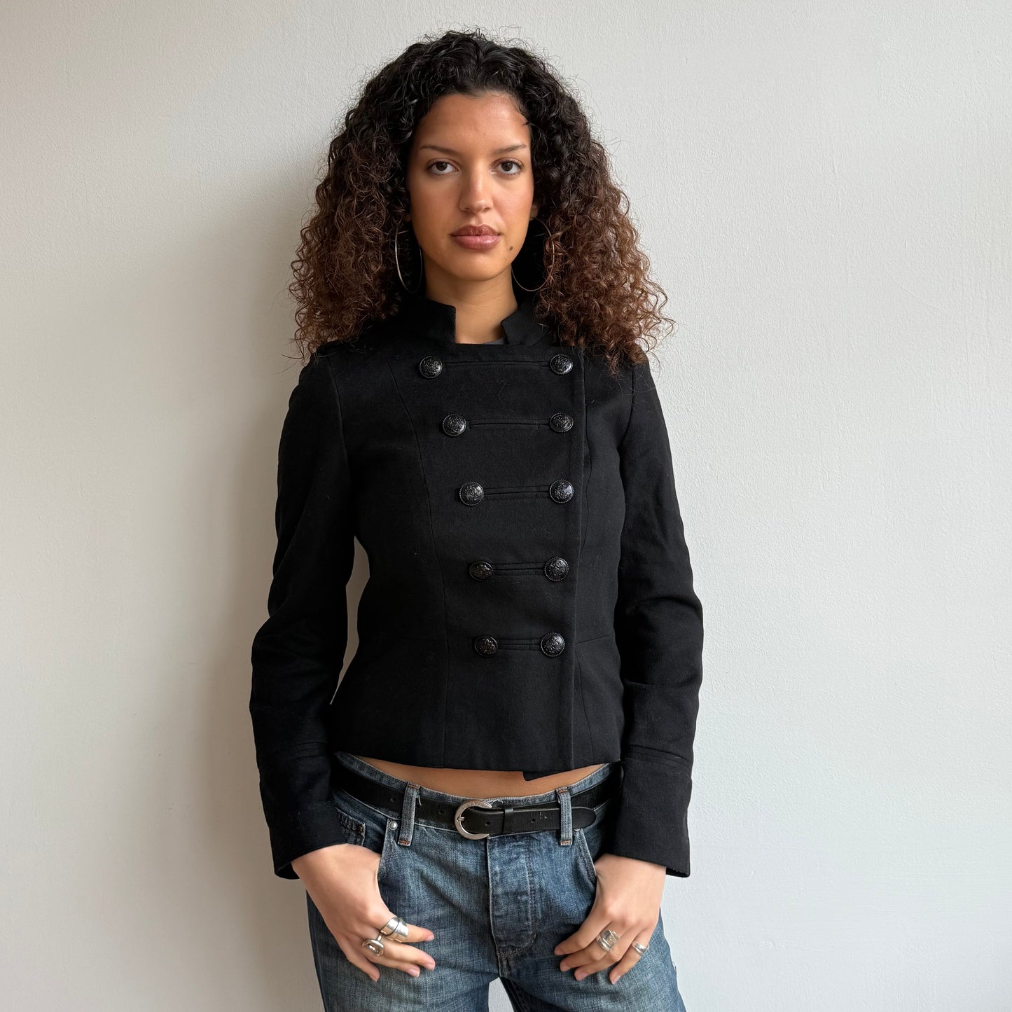Black cashmere + wool military jacket - Size S
