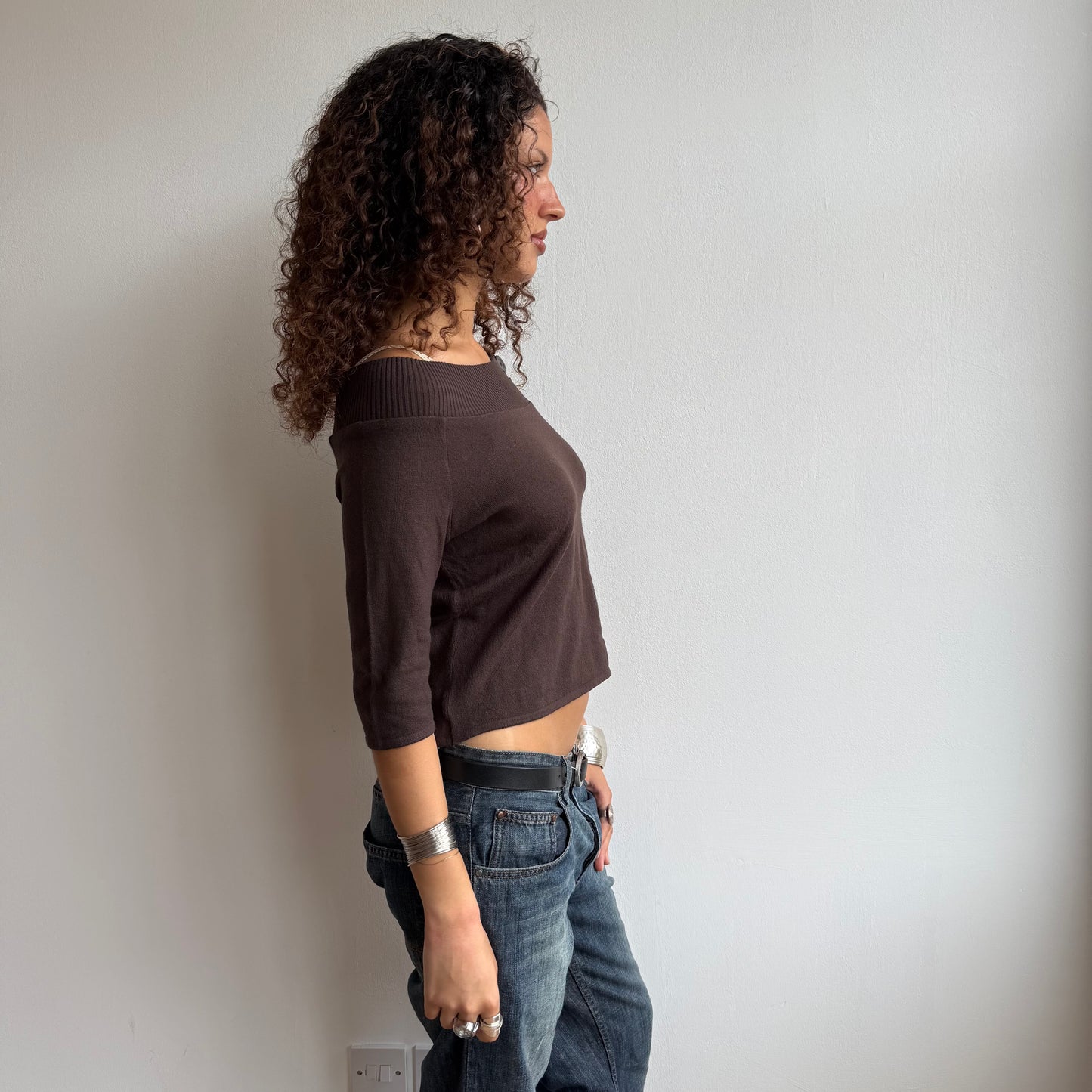 Brown 3/4 Bardot knit - Size S