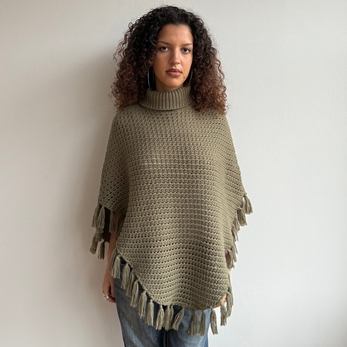 Khaki roll neck poncho - One Size