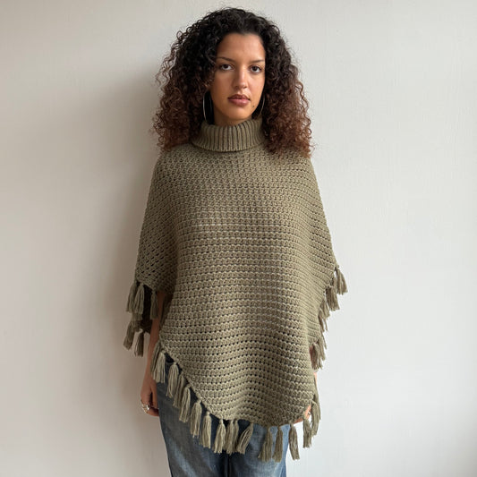 Khaki roll neck poncho - One Size