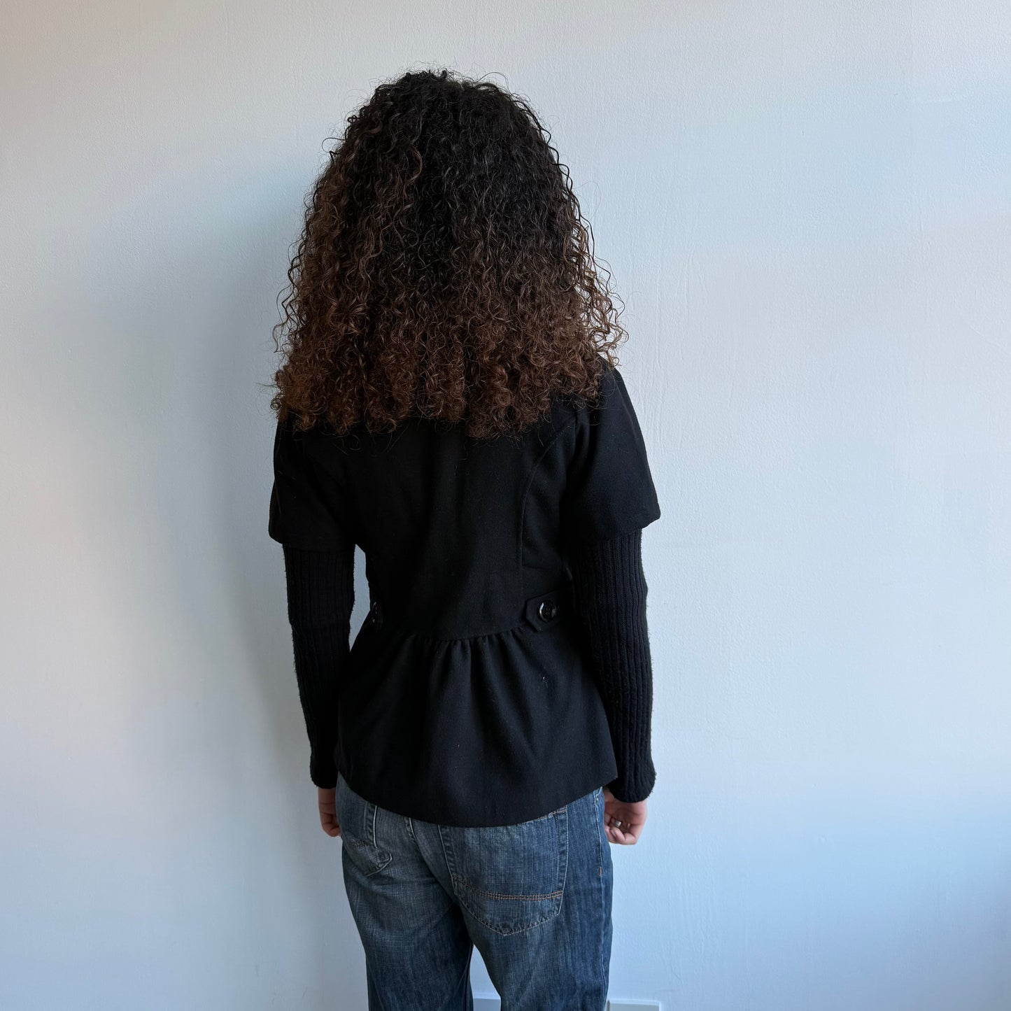 Black bi-material peacoat - Size M