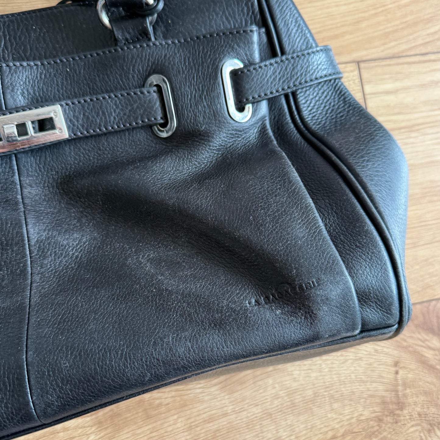 Black leather firkin bag - One Size