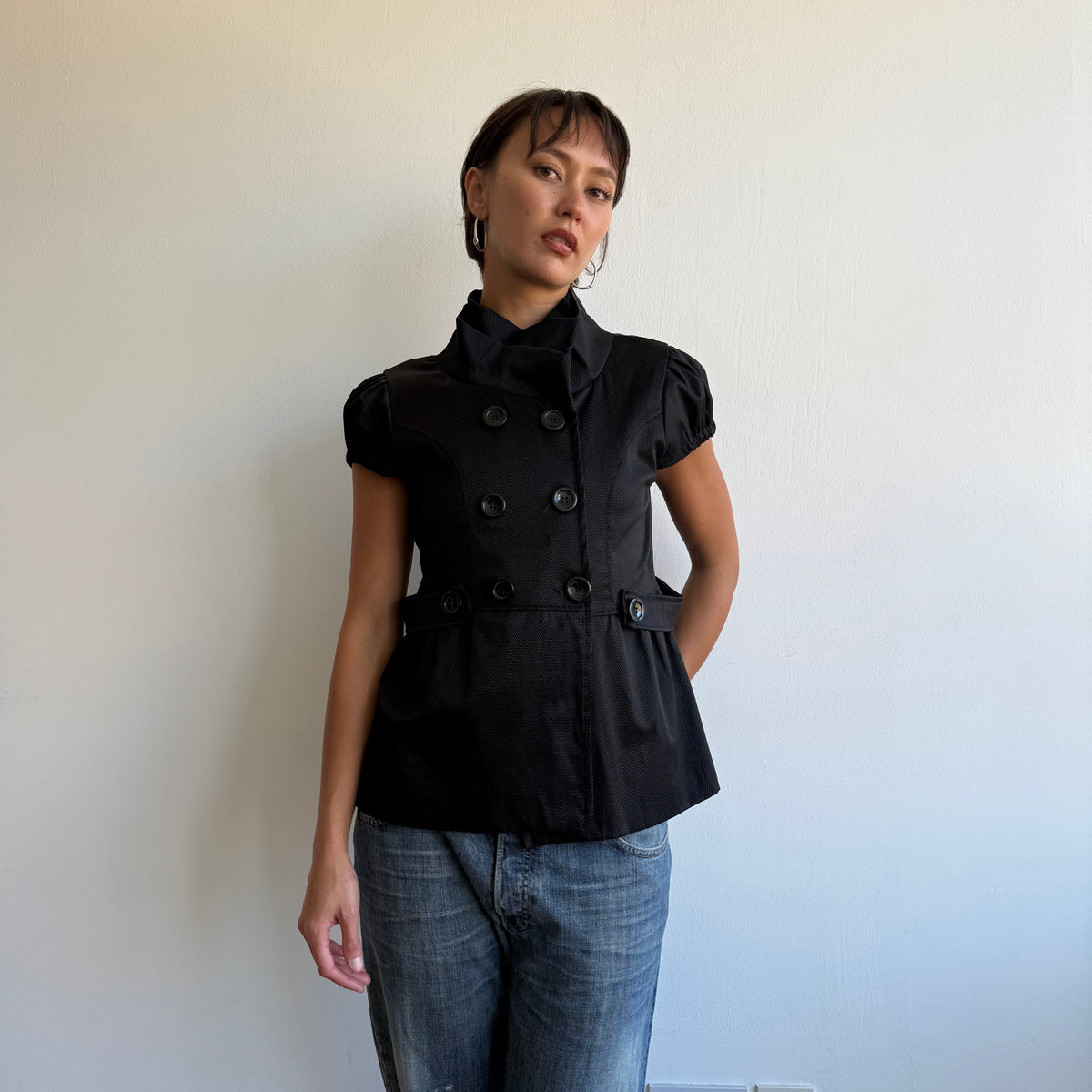Black double breasted peacoat - Size L