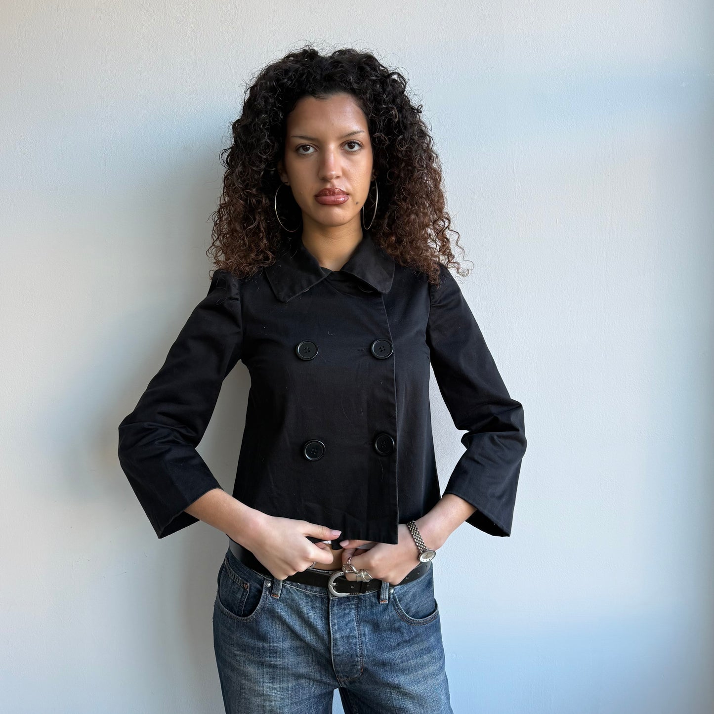 Black 3/4 sleeve peacoat - Size S/M