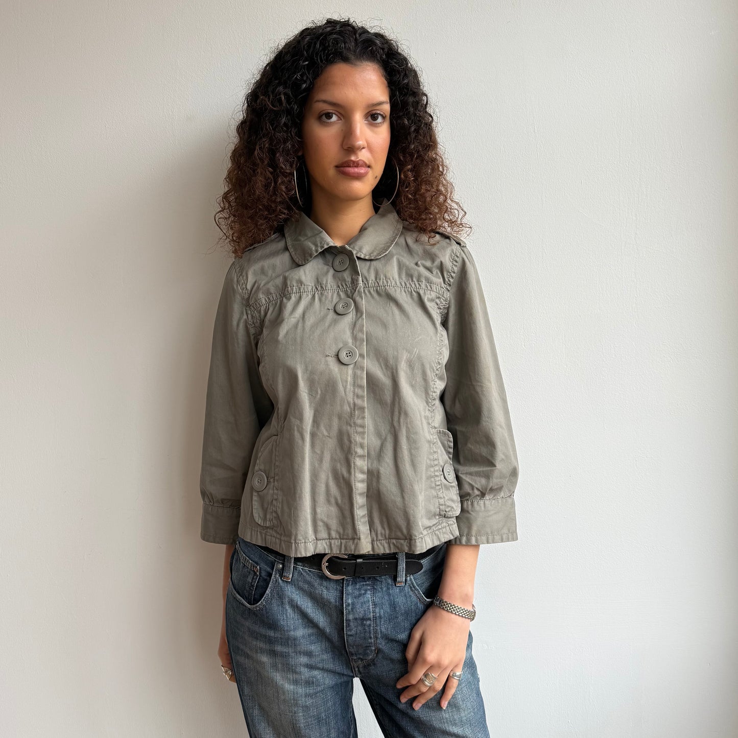 Khaki 3/4 sleeve peacoat - Size M