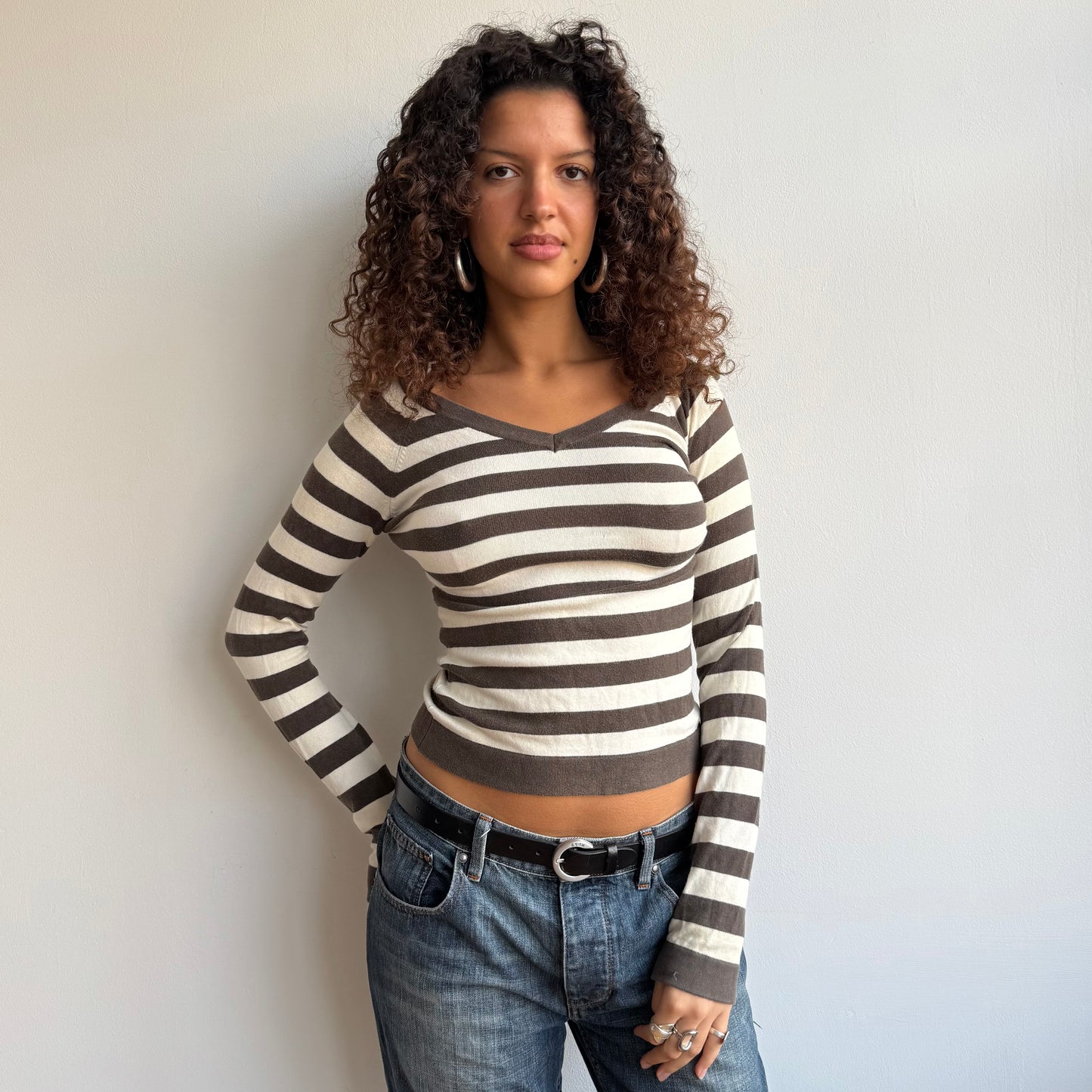 Brown striped hooded knit - Size XS + S