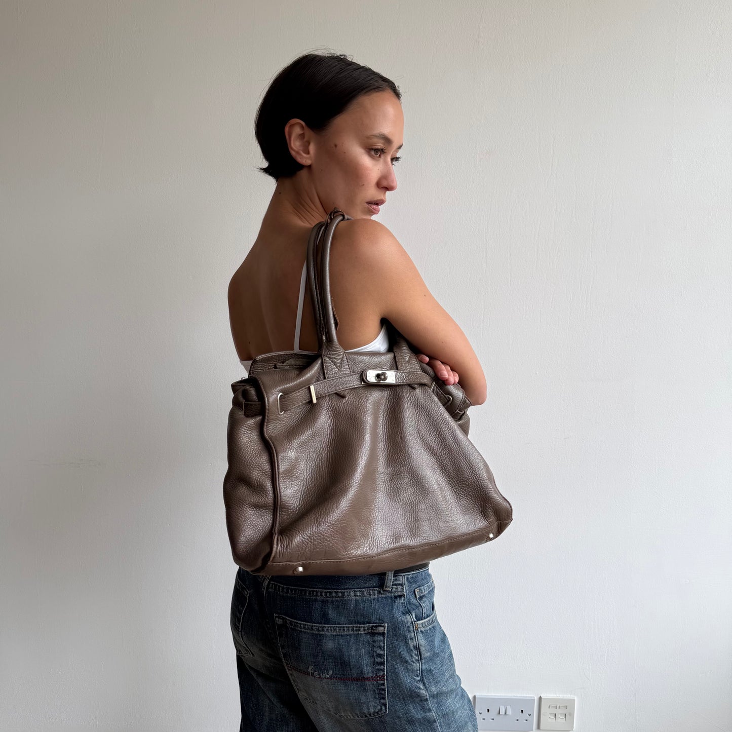 Brown leather ‘firkin’ bag - One Size