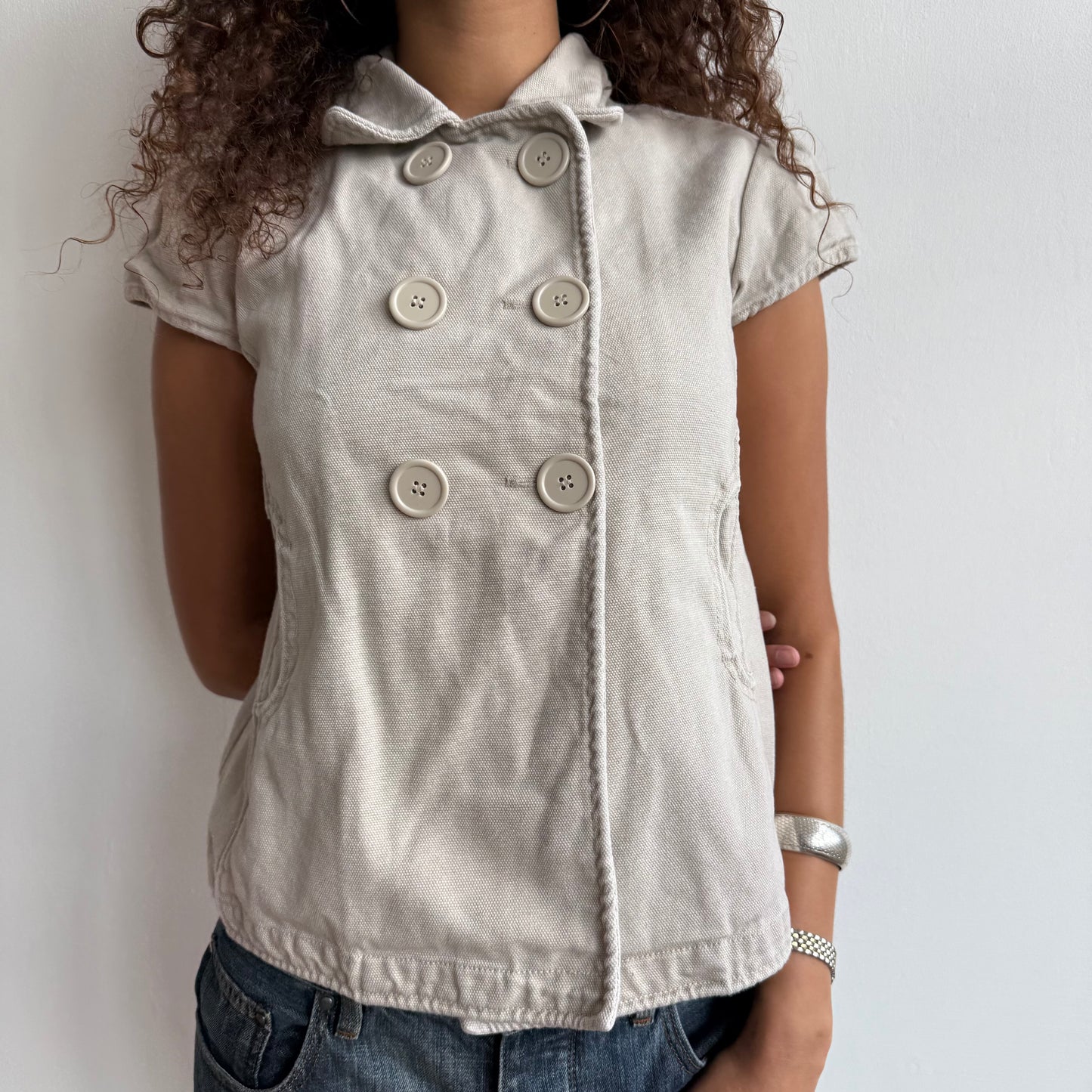 Beige short sleeve peacoat - Size M