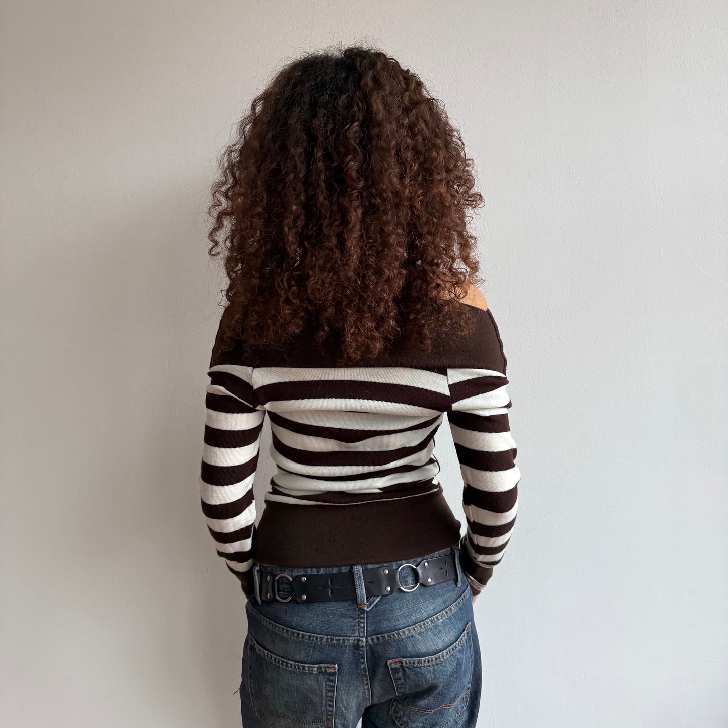 Brown stripe bardot knit - Size S