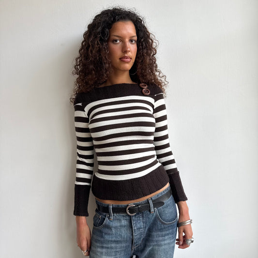 Brown striped bardot knit - Size S