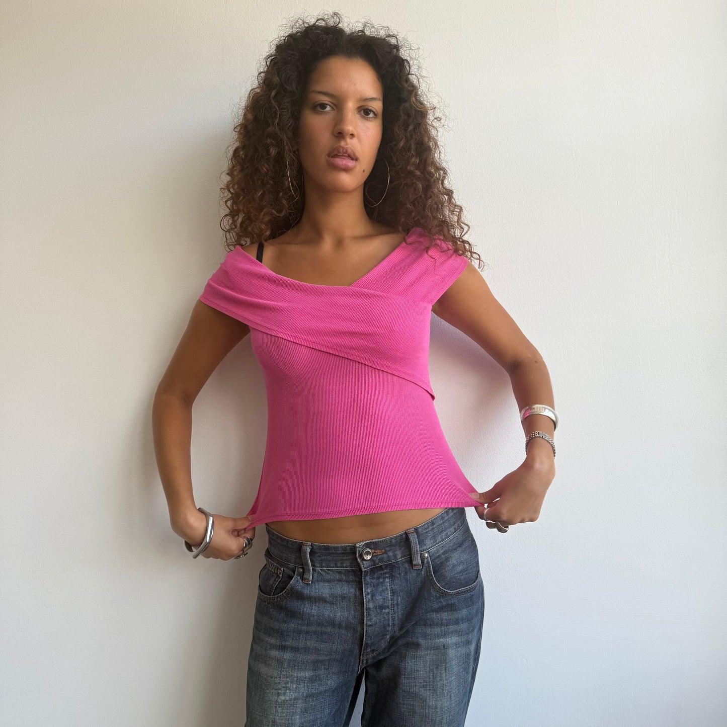 Pink wrap front top - Size S
