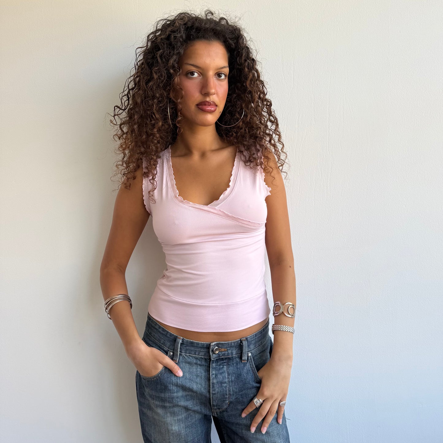 Pink wrap ruffle top - Size S/M