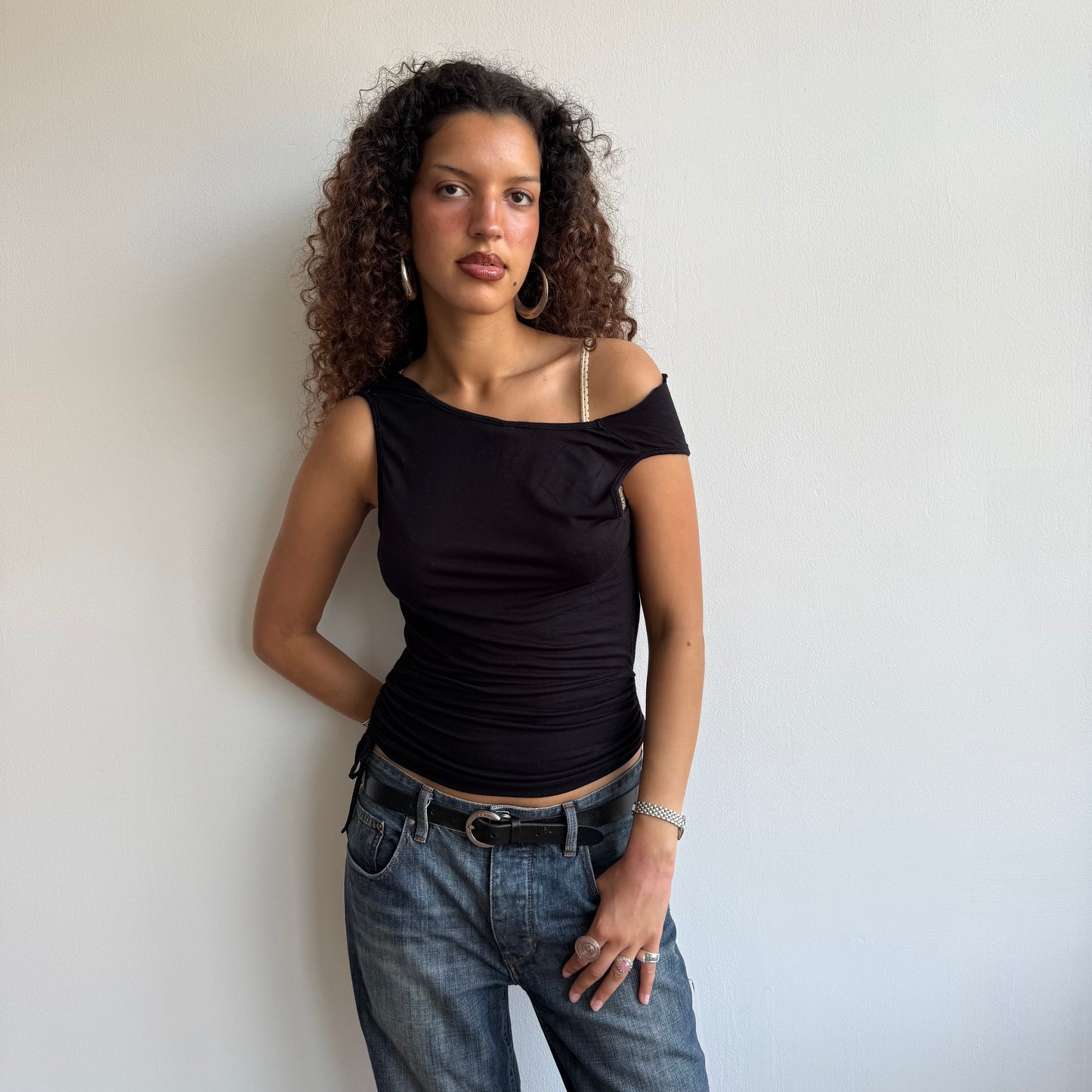 Black slouchy ruched top - Size S