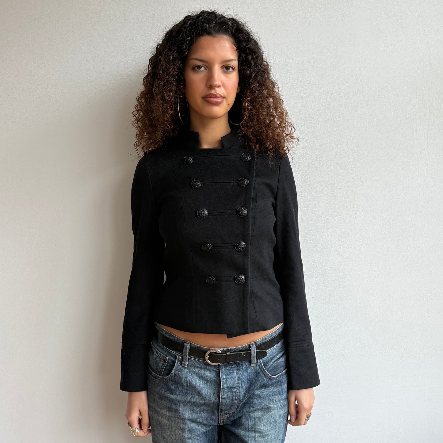 Black cashmere + wool military jacket - Size S