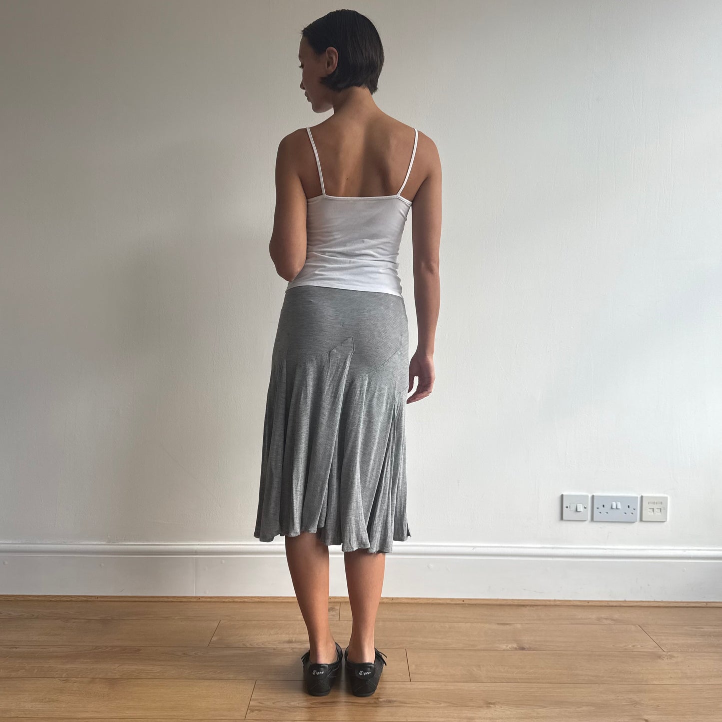 Grey ruffle jersey midi skirt - Size S