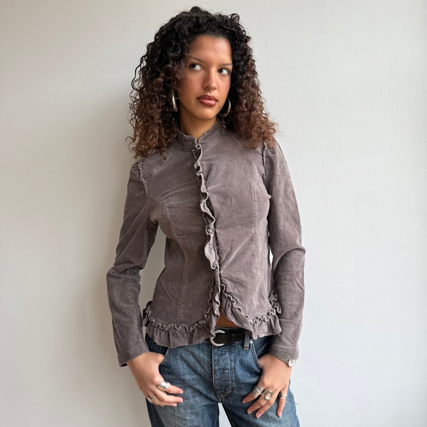 Taupe velours ruffle jacket - Size M