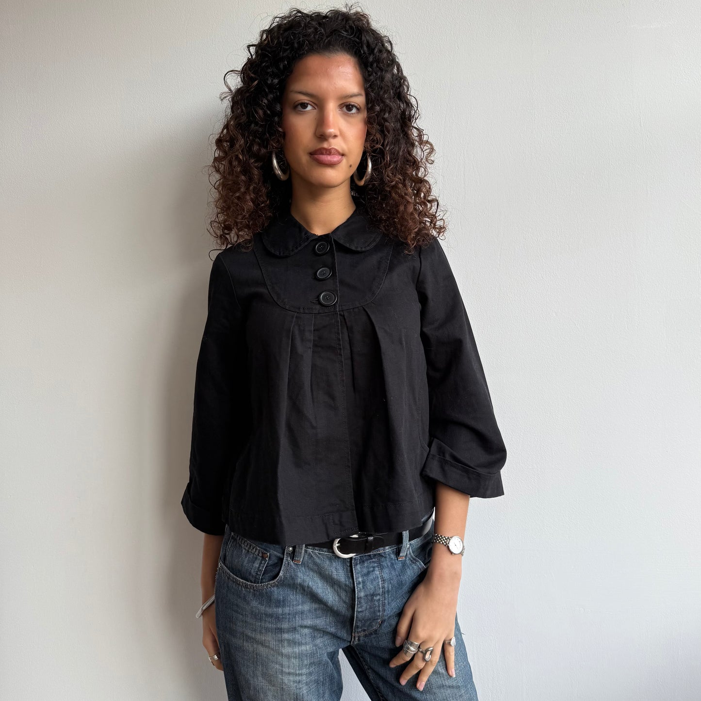 Black 3/4 sleeve peacoat - Size S
