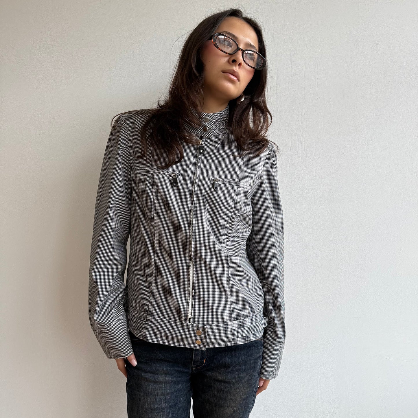 Gingham moto jacket - Size S