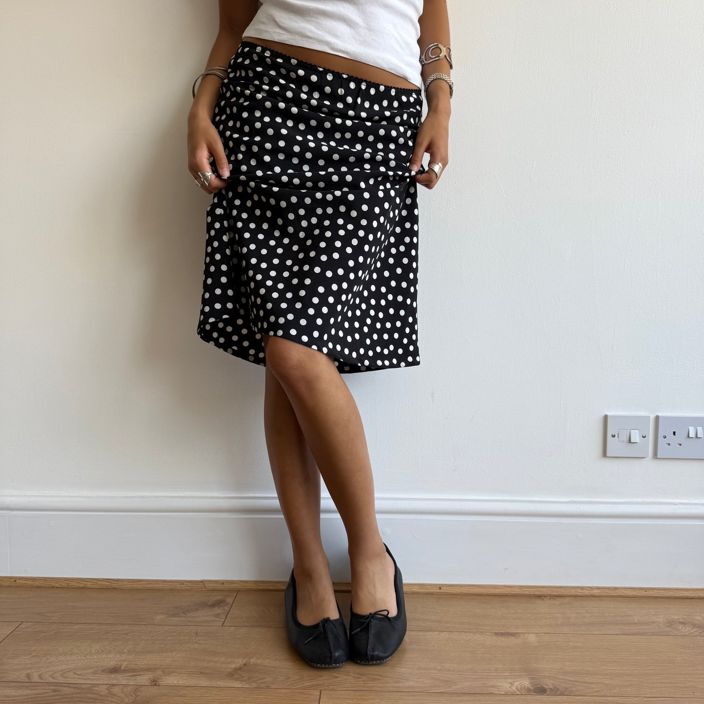 Black polka dot midi skirt - Size M