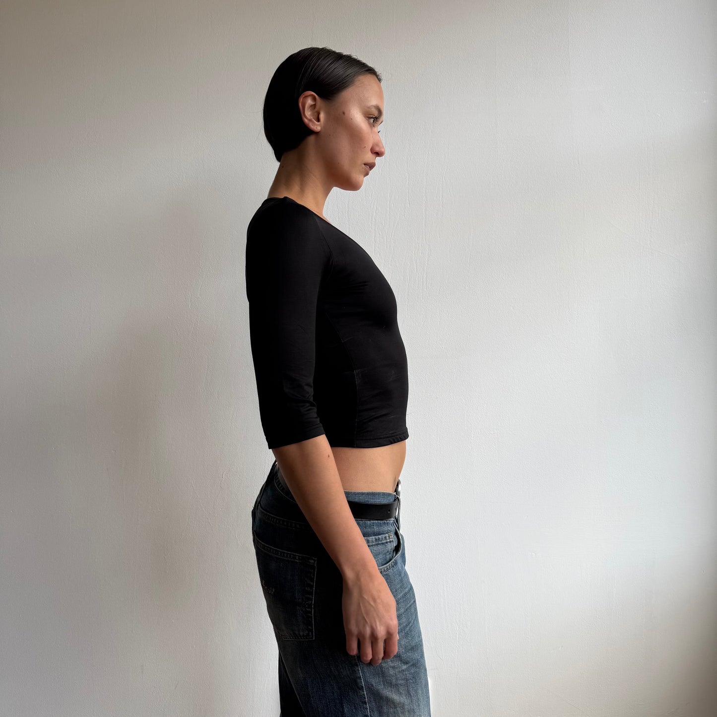 Black v neck 3/4 sleeve top - Size S