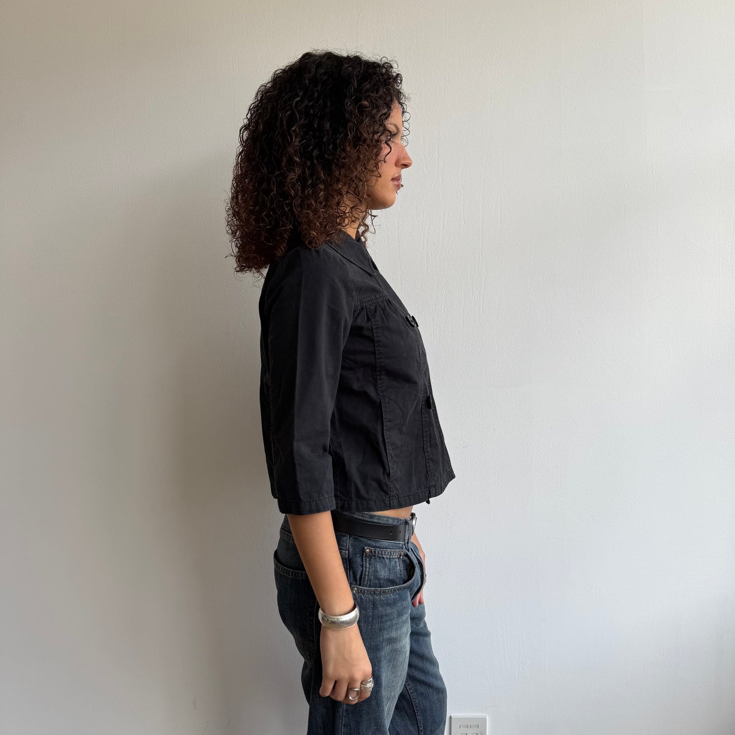 Black button 3/4 swing jacket - Size S