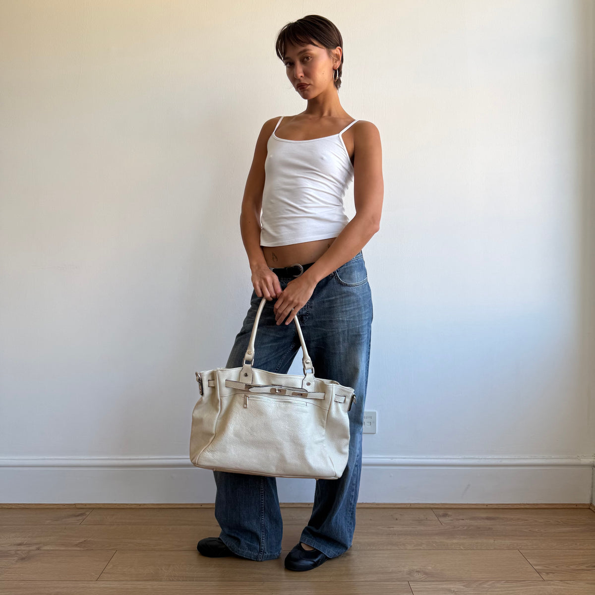 Cream leather firkin bag - One Size