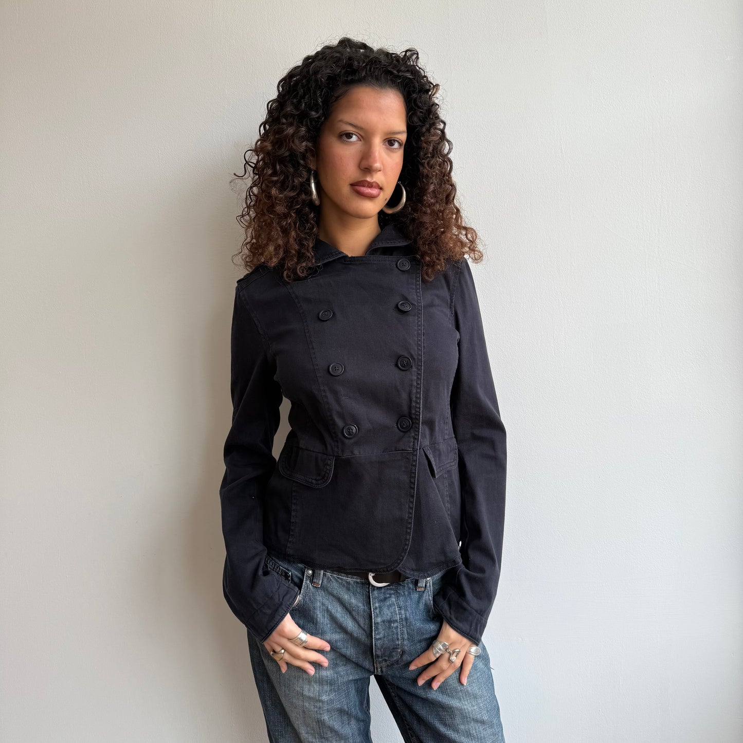 Black asymmetric button peacoat - Size S