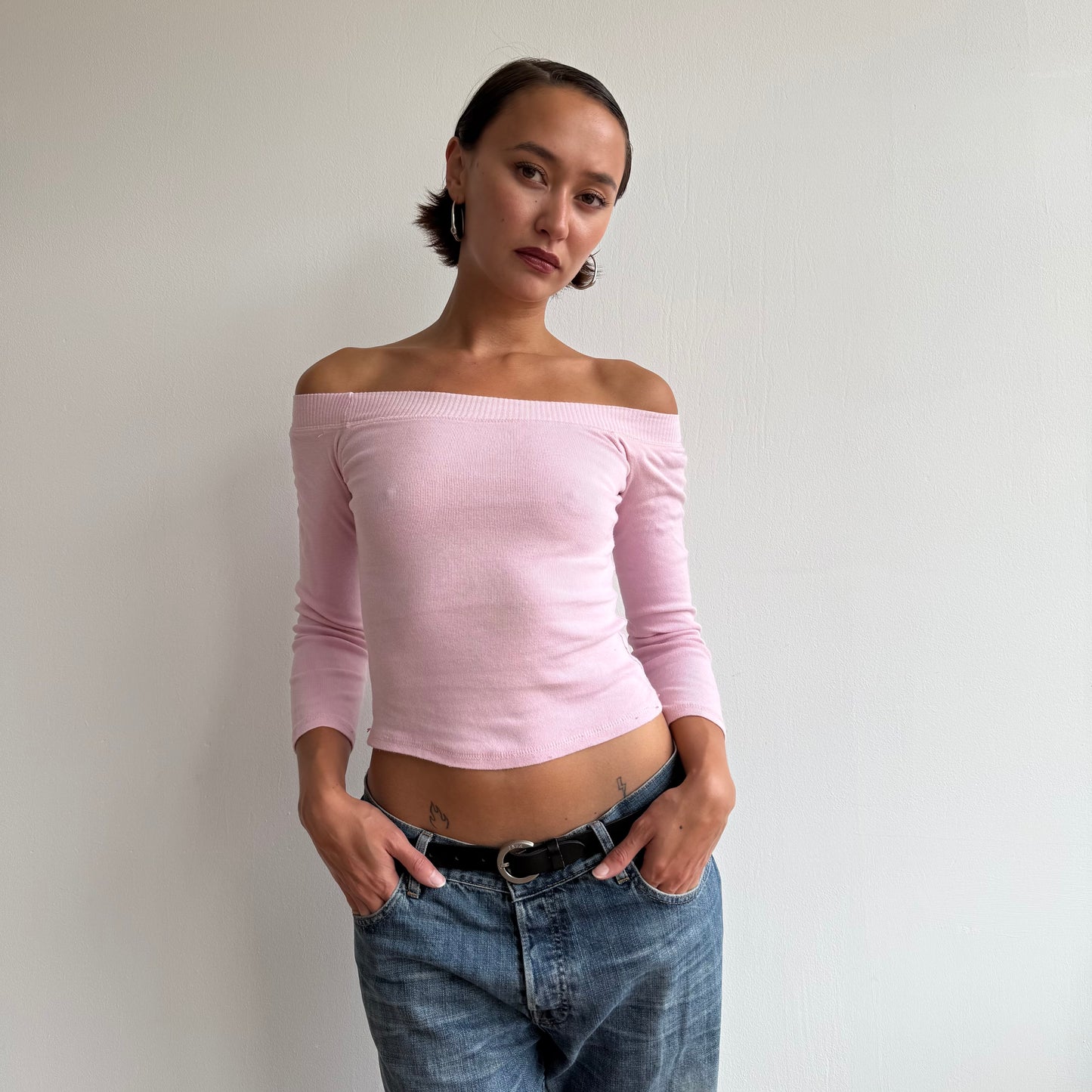 Pink 3/4 sleeve Bardot top - Size XS