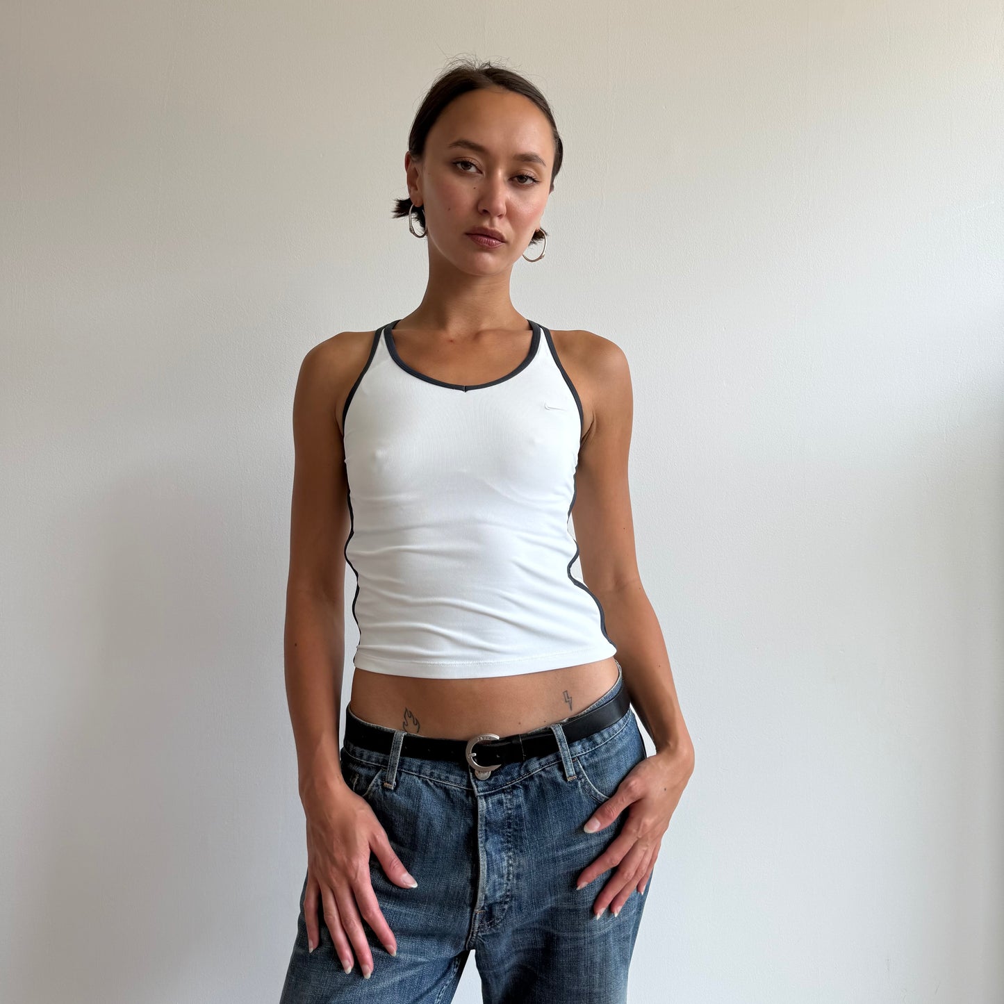 White Adidas v-neck top - Size S