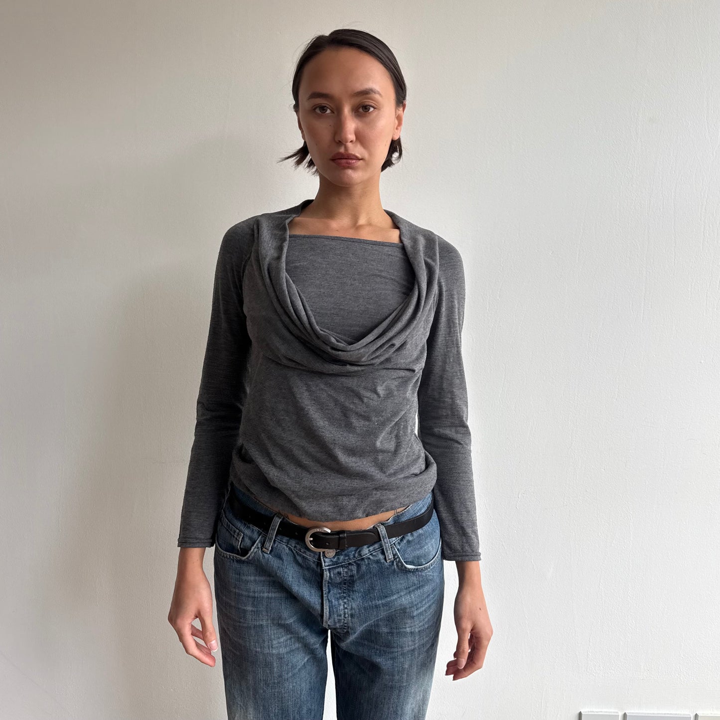 Charcoal cowl double layer top - Size S