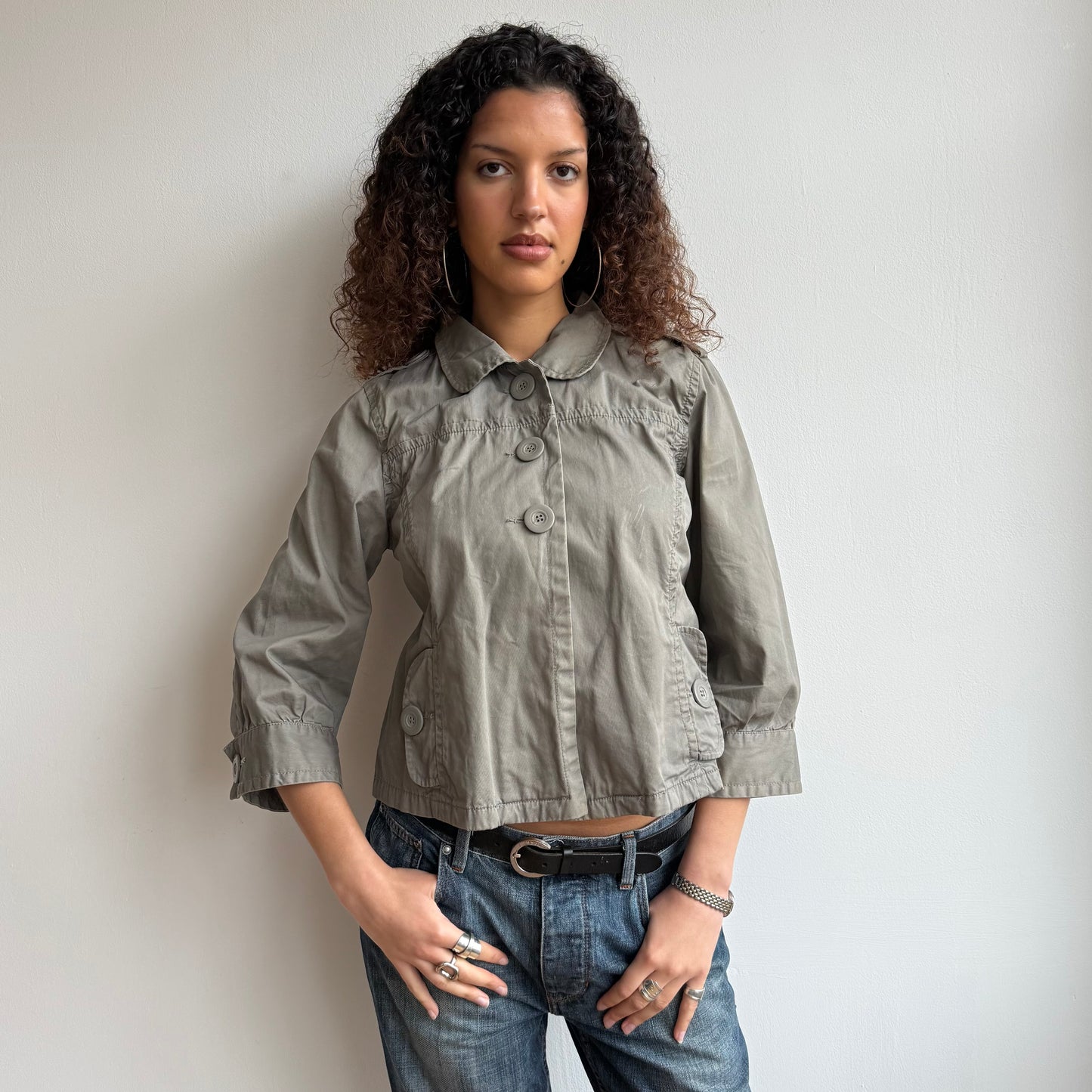 Khaki 3/4 sleeve peacoat - Size M